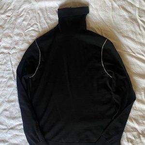 HELMUT LANG BLACK WHITE MEN'S PIPING CONTRAST TURTLENECK WOOL SWEATER SZ:MEDIUM